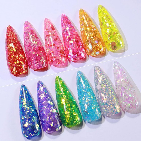 Σετ Glitter νυχιών Nail Art - Glitter DW - 12pcs - 910600