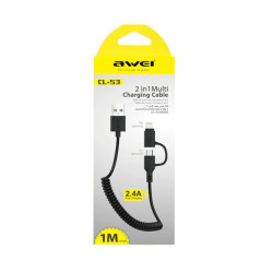 Καλώδιο φόρτισης & data 2in1 σπιράλ - Micro USB & Lightning - CL-53 - 1m - AWEI - 888209