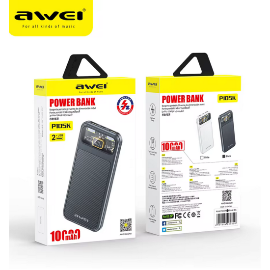 Powerbank - P105K - 10.000mah - AWEI - 005197 - Black