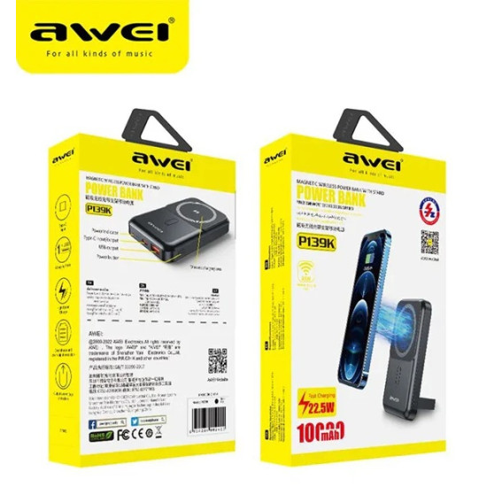 Powerbank μαγνητικής φόρτισης - P139K - 10.000mah - 22.5W - AWEI - 002400 - Black