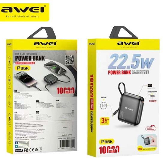 Powerbank - P86K - 10.000mah - AWEI - 008822 - Black